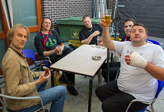 Players enjoying the patio area