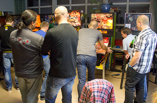 One set of matches takes place on one side of the room...