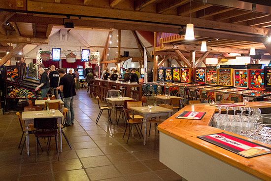 The bar on the right, and the main hall in front