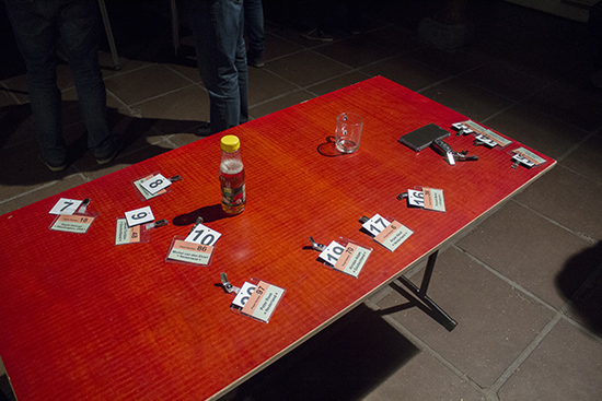 The badges of the players on the machines