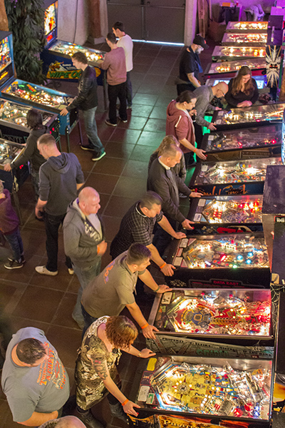 An elevated view of the machines