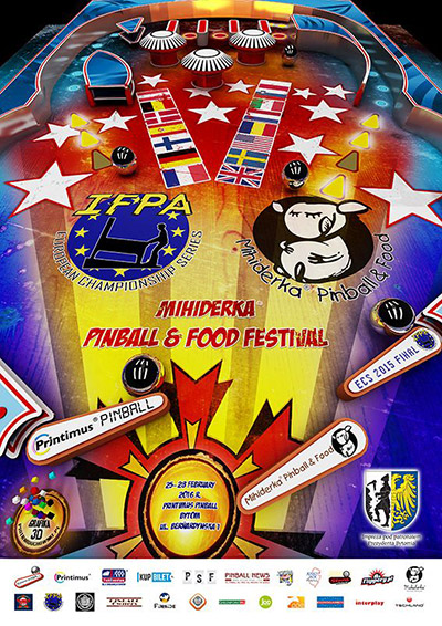 The poster for the ECS Final and the Mihiderka Pinball & Food Festival