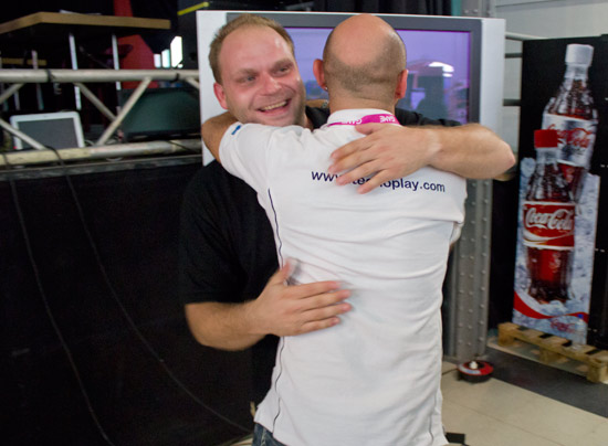 Danielle congratulates Levente on his win