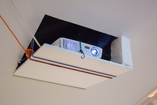 The rather ad-hoc projector mounting