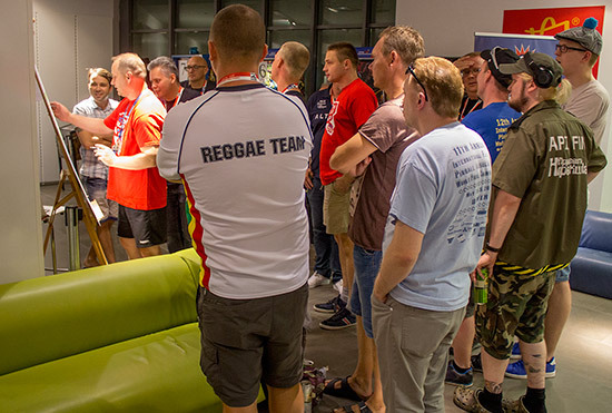 Players in Pool C check their final scores
