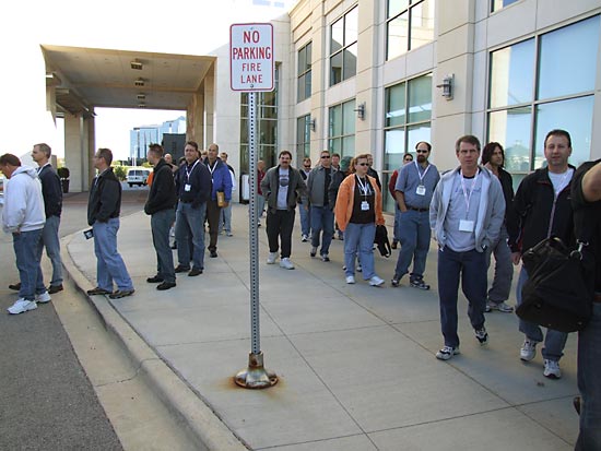 Expo attendees get ready for the bus ride to Stern