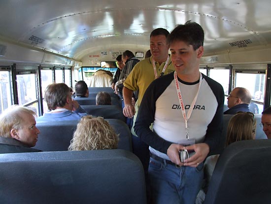 Show visitors board the bus