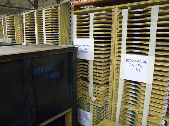Playfields awaiting production and a reminder of the company's history