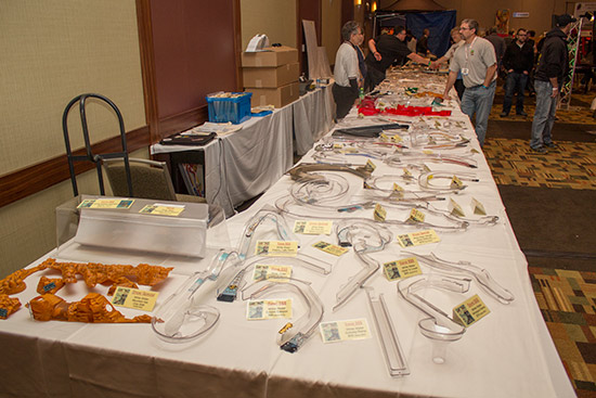 Next to the mysterious Capcom machine was the long table with the extensive selection of ramps and plastics from James Laflin's Pinball Inc.
