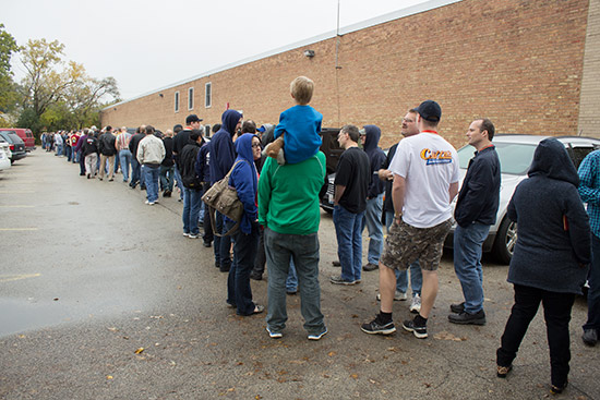 The line for the factory tour