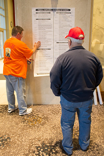 The schedule of events is posted next to the reception desk