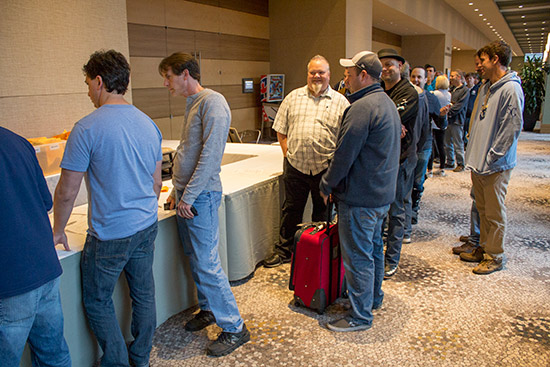 The line for the Registration Desk