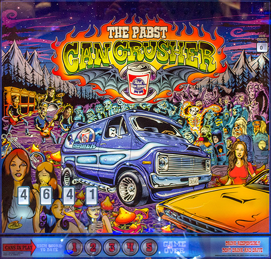 The Pabst Can Crusher backglass