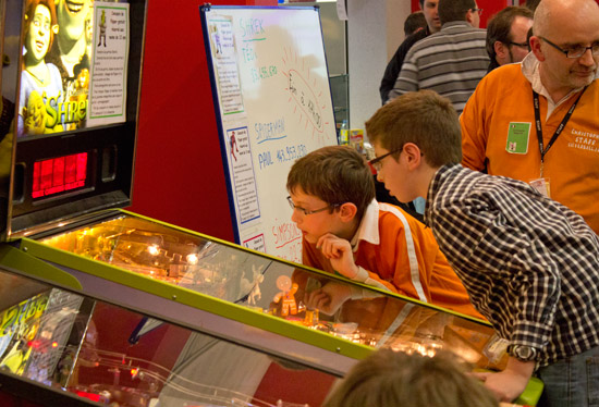 Playing Donkey mini-pinball on Shrek