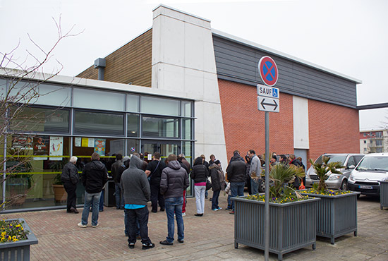 The queue for entry to Flip Expo