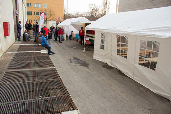 The catering and dining area outside the main entrance