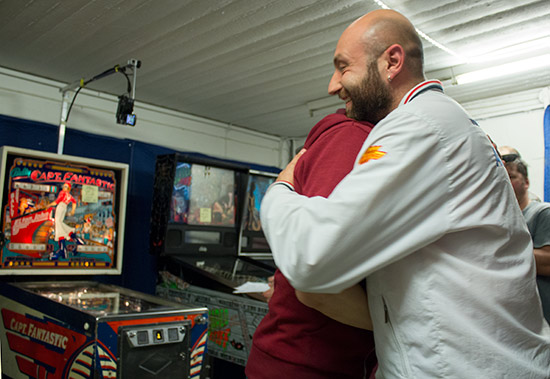 Daniele embraces Mats as he wins the final on Capt. Fantastic