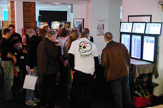 Players check their scores and positions