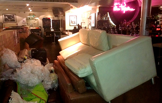 Furniture is moved to make space for pinballs