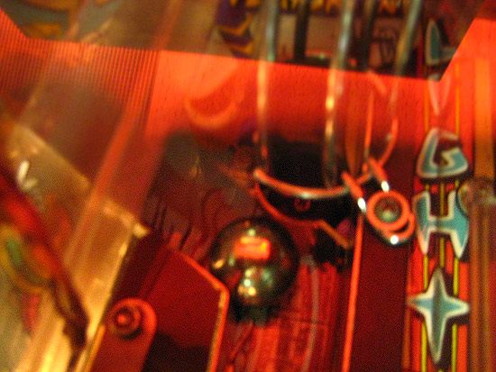 This player induced stuck ball (my bad) was easily remedied by a gentle nudging of the machine. By the by, can you identify the game?