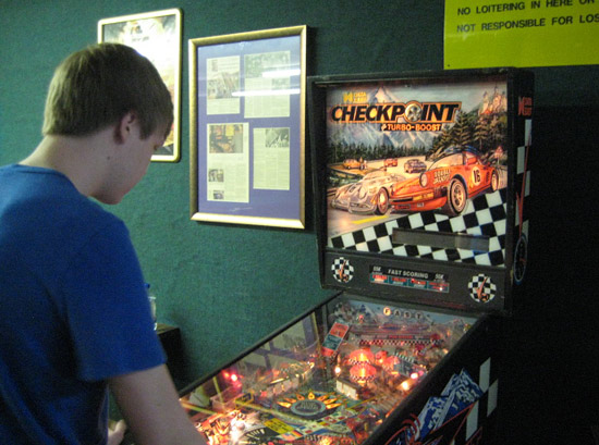 Jackson playing a well-earned 'first game' on the machine he just repaired 