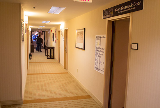 The intriguingly-named 'Guys, Games and Beer' were at one end of this row of rooms