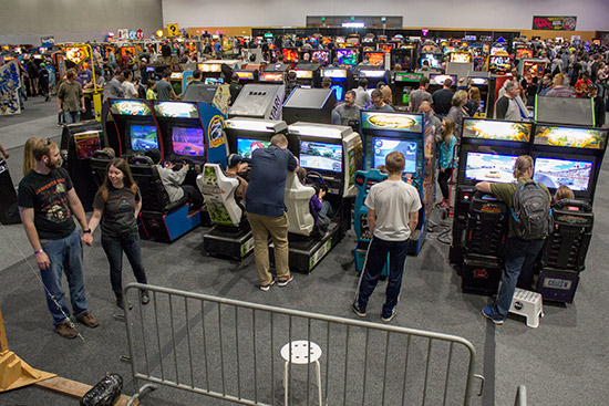 Video games at the back of the hall