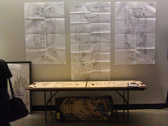 A few whitewood and CAD drawings in the "Pinball Design" display - Drawings included 24, Spiderman and Avatar. Whitewoods included CSI (left), unknown (center) and WCS94 on the right