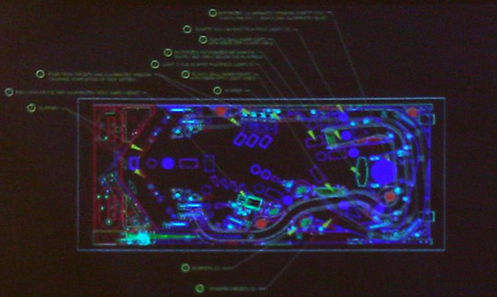 A detailed CAD drawing explaining game features that was sent to Disney for approval