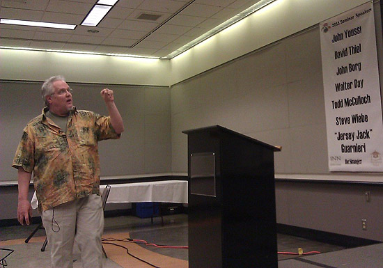David Thiel gets up to give his sound seminar