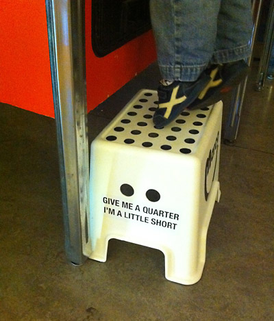 Marco Specialties lent out stools for children with cute sayings on the side