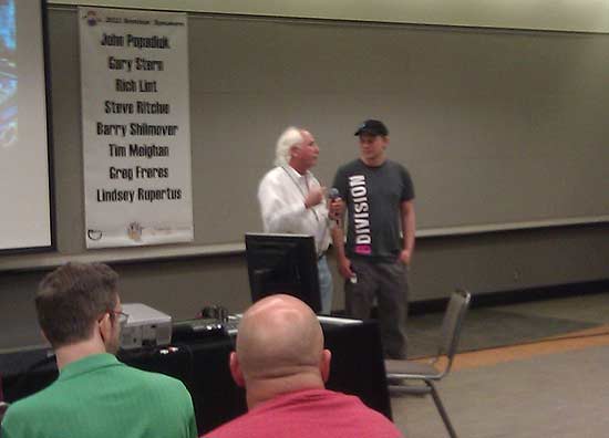 Then Gary congratulated Cayle, and although I did not quite catch what was being said, I believe Stern is giving Caylee a Tron pinball machine in recognition of his IFPA World Championship win.