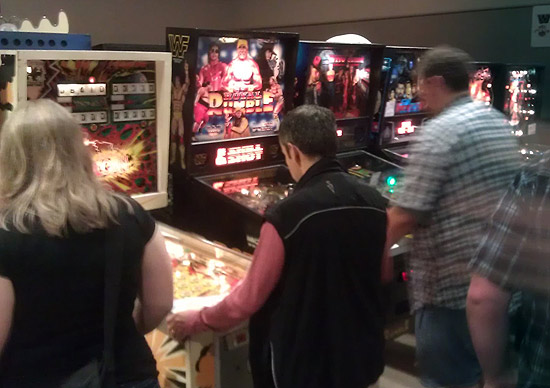 The rare WWF Royal Rumble sits next to Whodunnit? and ST-TNG.  This was the first time I had the opportunity to play Royal Rumble and I have to say, what a fun game! Thanks to Rod Olsen for bringing it. 