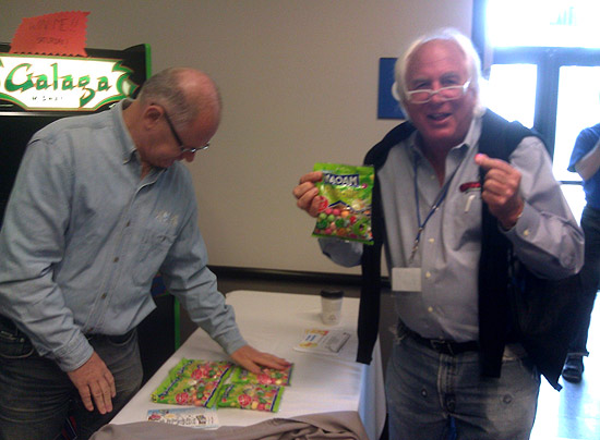 Gary Stern walks in and picks up some 'Pinball' candy from the Pingame crew