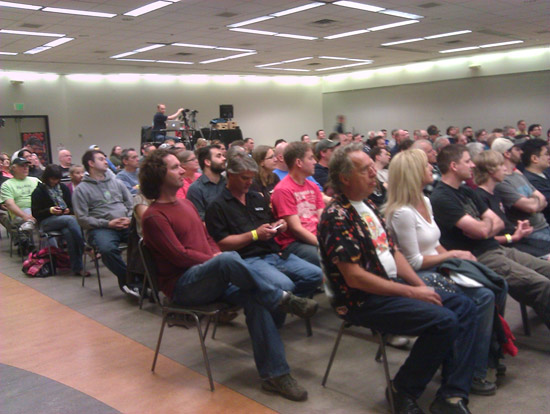 The largest crowd of the day waits with baited breath for Jack to speak.