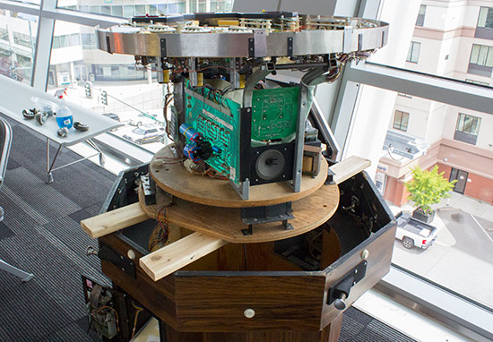 One of the three was opened up to show the workings