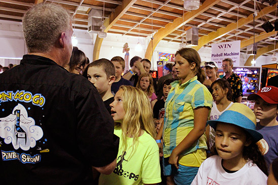Here Steve Faith has a captive audience of wanna-be future pinheads