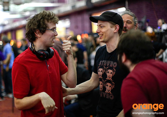 Robert Gagno being congratulated by former IFPA World Champion Cayle George