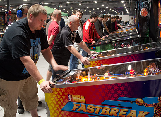 The two NBA Fastbreak machines were linked and head-to-head games played