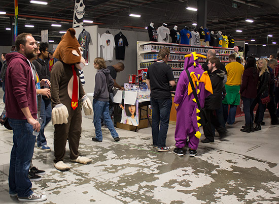 Visitors in character costumes