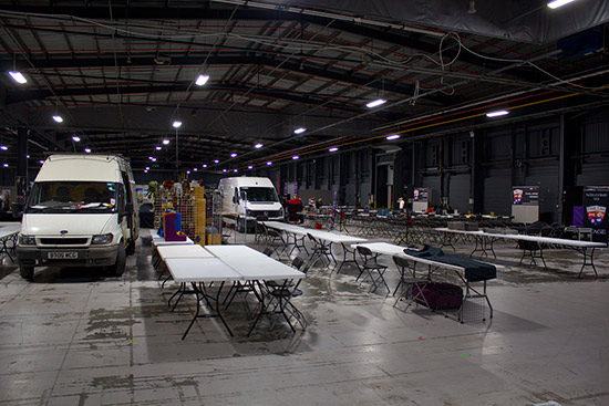 Setting up inside the hall