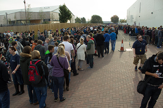 Visitors waiting to get into the show