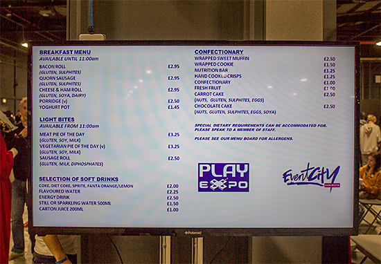 The food and drink menu