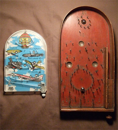 Two toy bagatelle, wooden made before second World War and plastic made in East Germany in 70. or 80. by famous company PIKO - one of the largest and best-known model train brands (from Lukasz Dziatkiewicz’s billiard collection) 