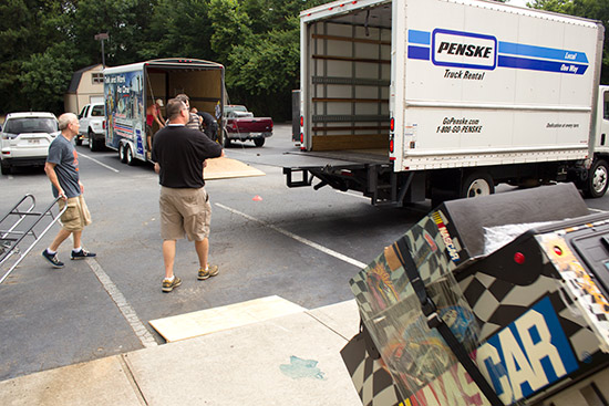 Trucks turn up and unload