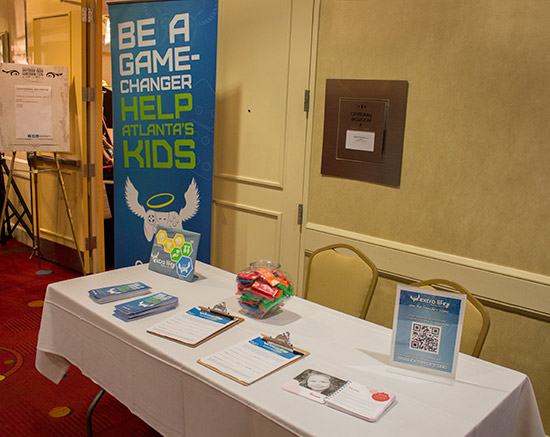 Extra Life has a stand to promote the 24-hour gaming marathon they are running to help sick and injured children