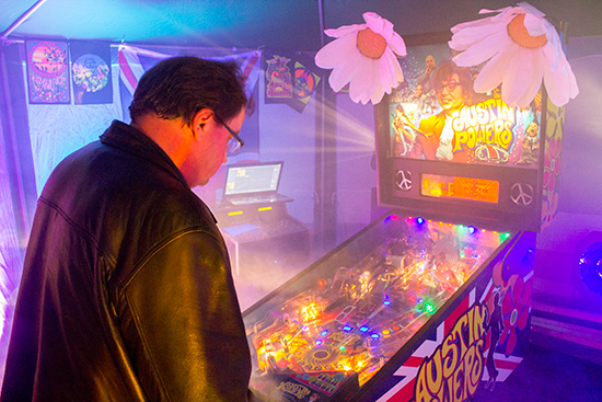 Inside the Psych Out tent - kaleidoscopic glasses were needed to play in the high score competition