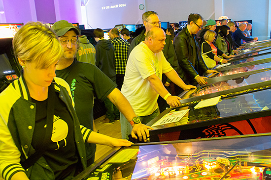 The final free-play pinballs stretching down to the back wall