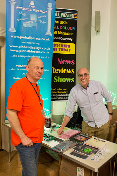 Pinball Palace's Sean Mills (right) with Northern Lights' Mark Robinson