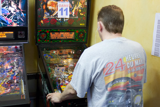 Peter playing the last ball of the final